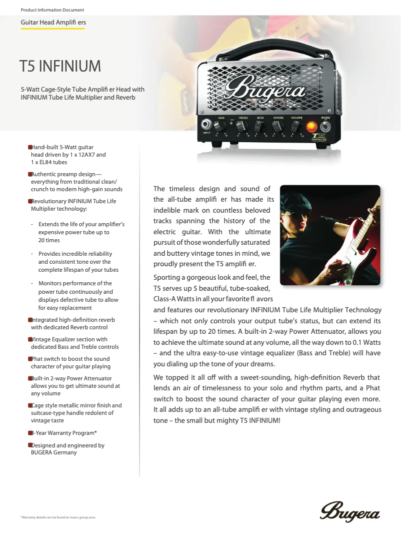 Page 1 de la notice Fiche technique Bugera T5 Infinium