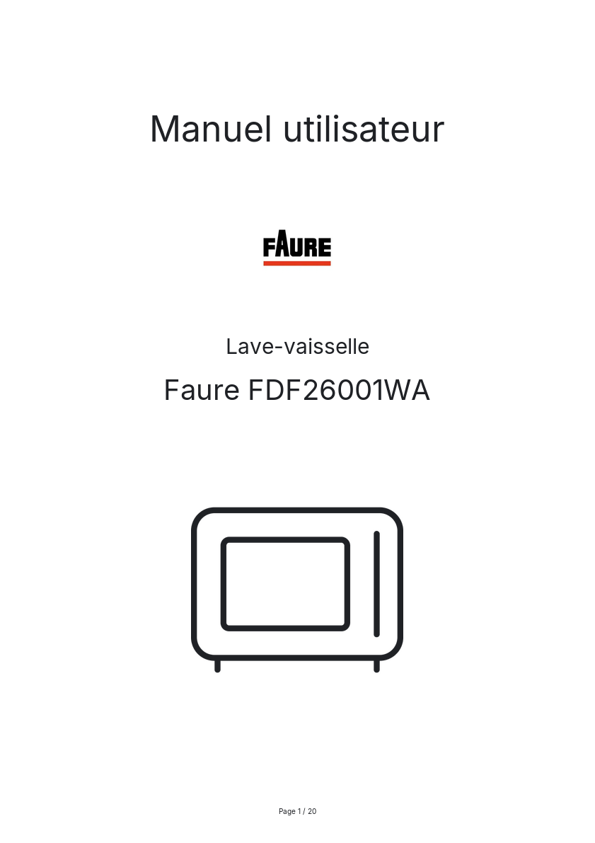 Page n°1 - Manuel utilisateur Faure FDF26001WA