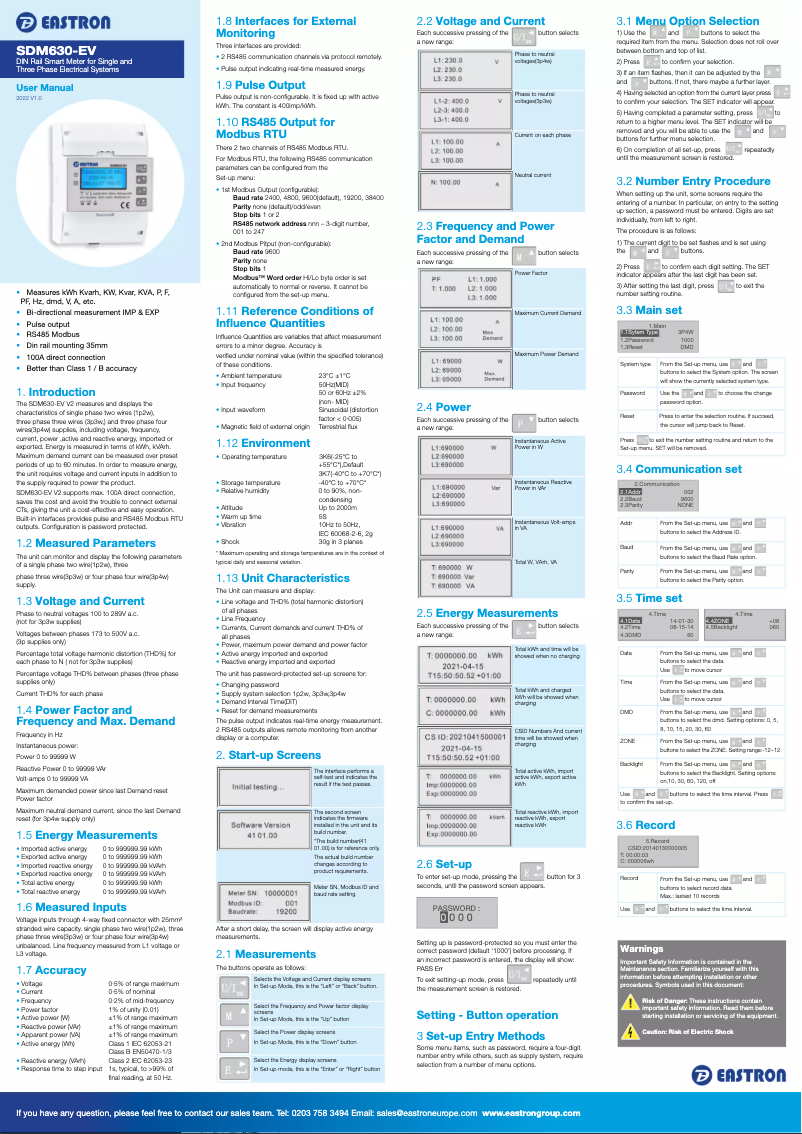 Imagen de la primera página del manual del dispositivo SDM630-EV