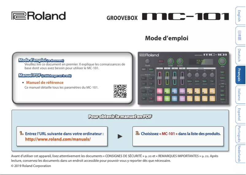 Page n°1 - Manuel utilisateur Roland Groovebox MC-101