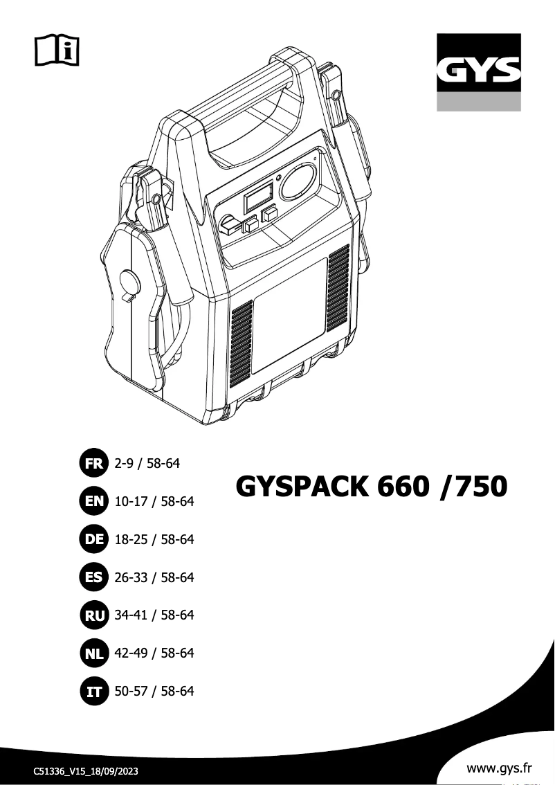 Page 1 de la notice Manuel utilisateur GYS Gyspack 660