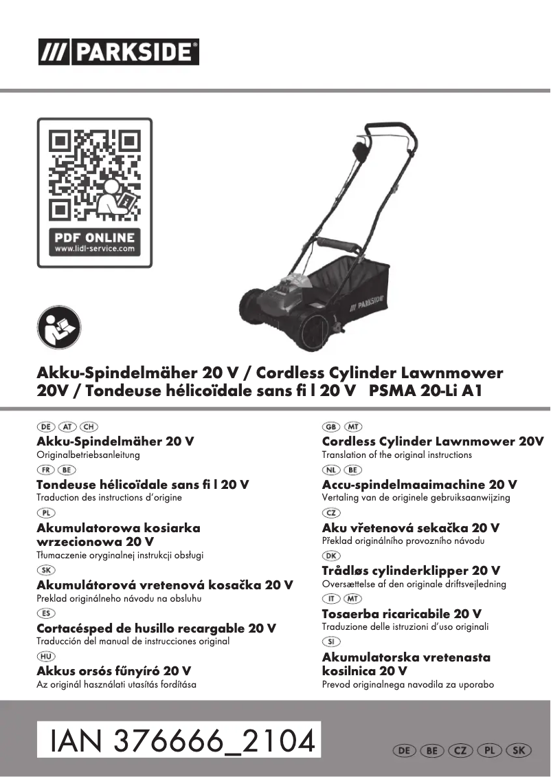 Page 1 de la notice Manuel utilisateur Parkside PSMA 20-Li A1