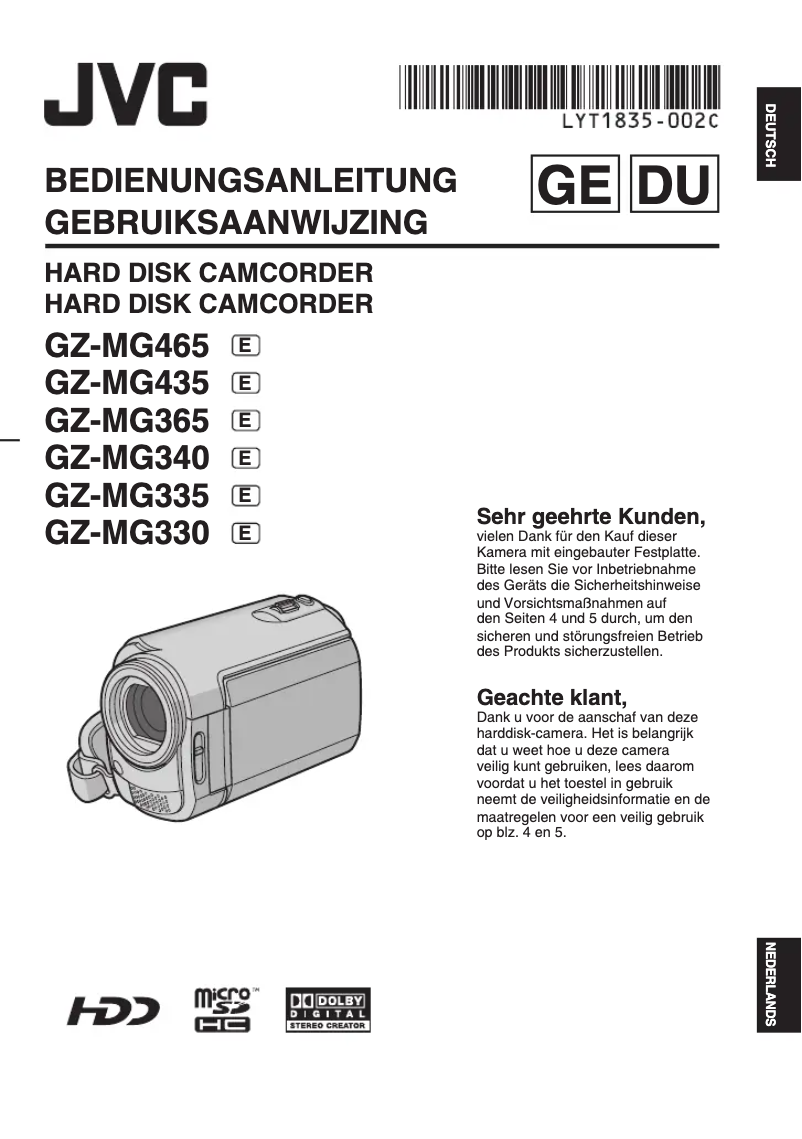 Page 1 de la notice Manuel utilisateur JVC GZ-MG330