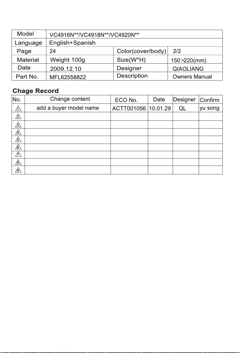 Page n°1 - Manuel utilisateur LG VC4920NRTY