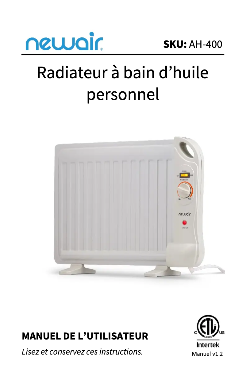 Page n°1 - Manuel utilisateur NewAir AH-400