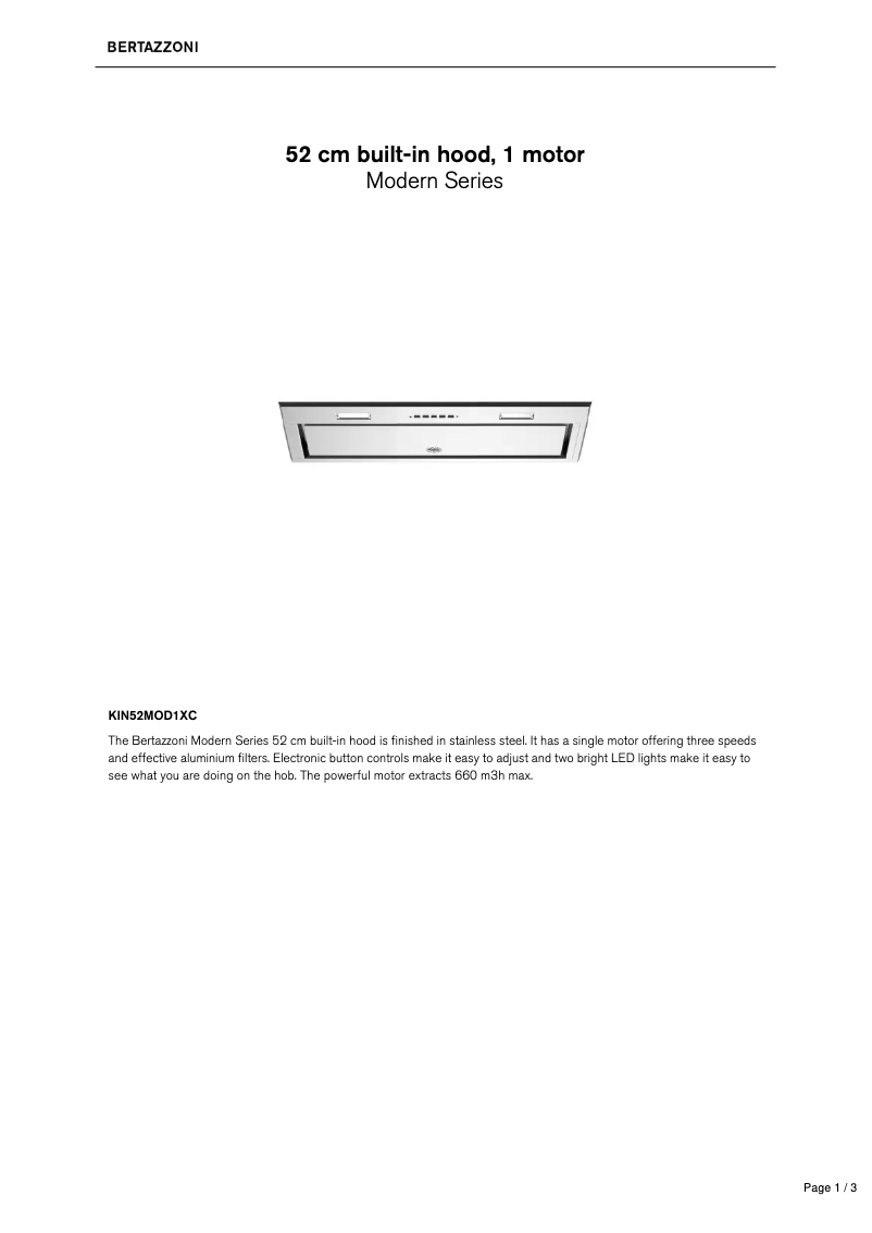 Page 1 de la notice Fiche technique Bertazzoni KIN52MOD1XC