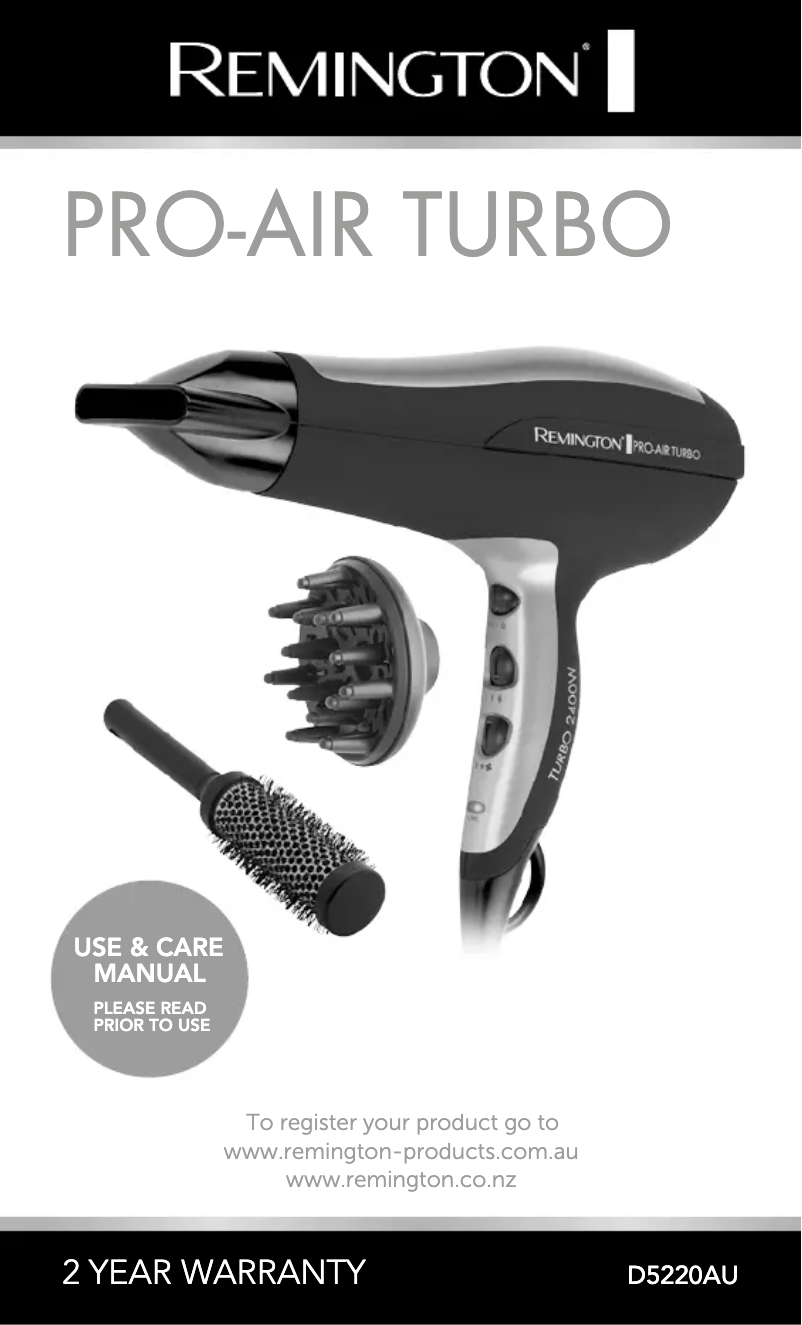 Page n°1 - Manuel utilisateur Remington Pro-Air Turbo D5220AU