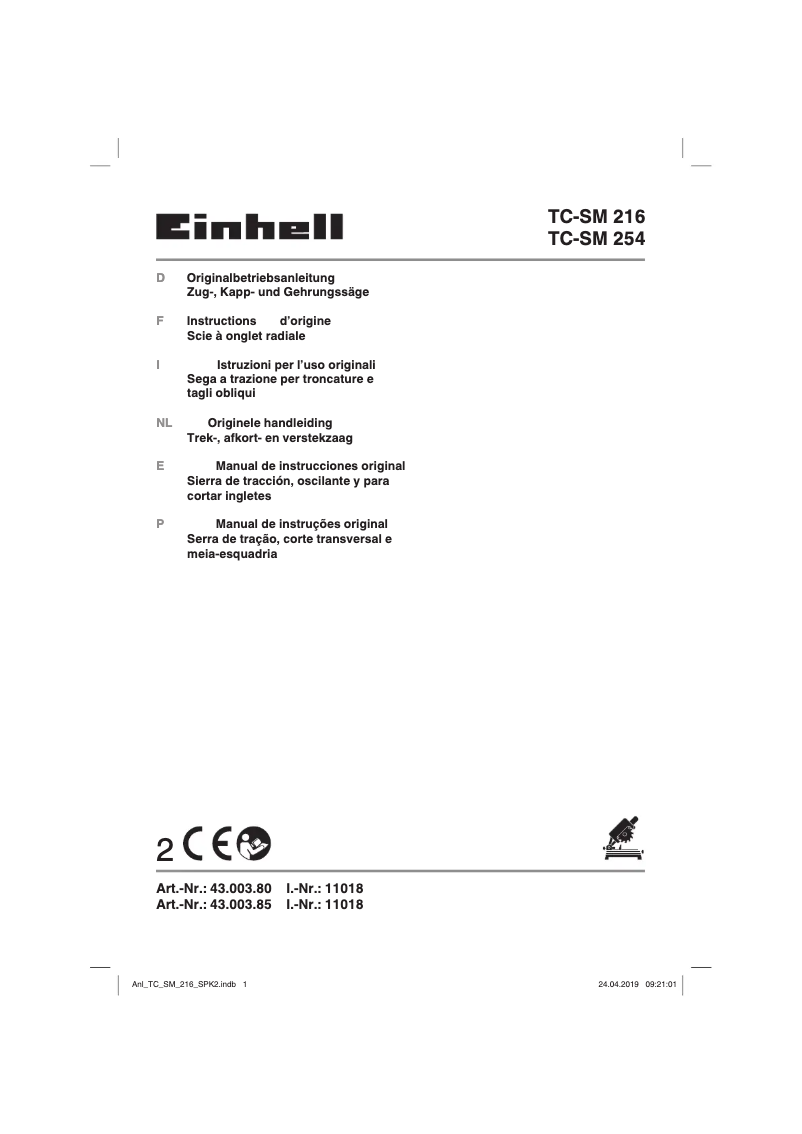 Page 1 de la notice Manuel utilisateur Einhell TC-SM 254