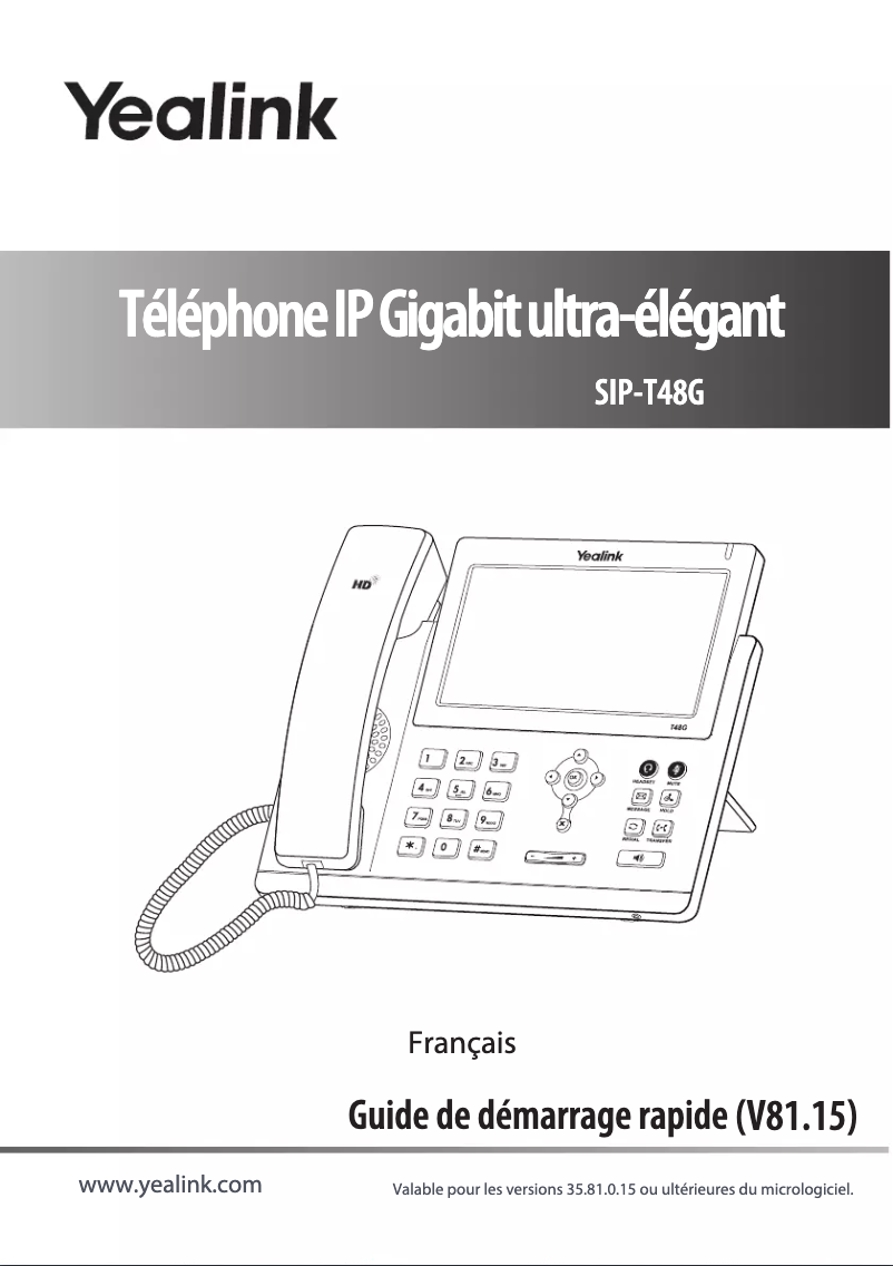 Page 1 de la notice Guide de démarrage rapide Yealink SIP-T48G