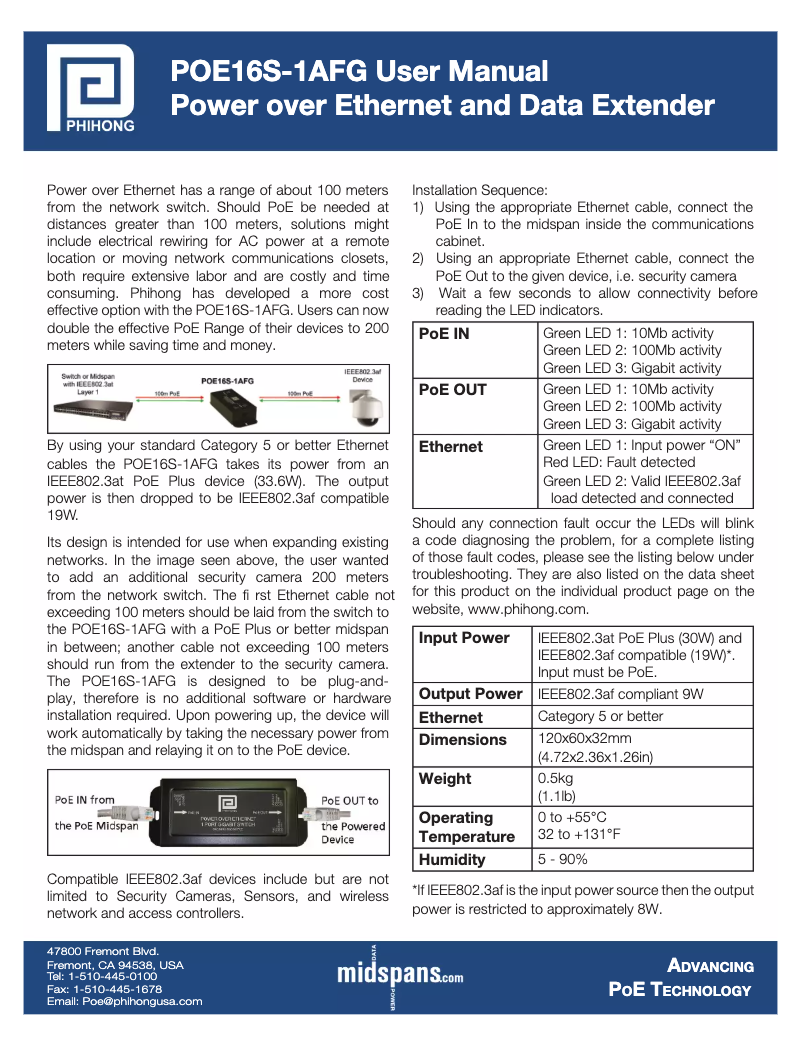 Page n°1 - Manuel utilisateur Phihong POE16S-1AFG
