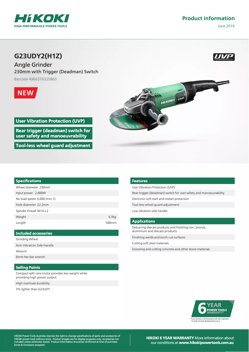 Page n°1 - Fiche technique HiKOKI G23UDY2