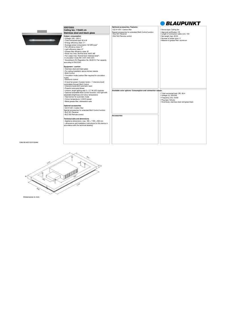 Page n°1 - Fiche technique Blaupunkt 5DD72552