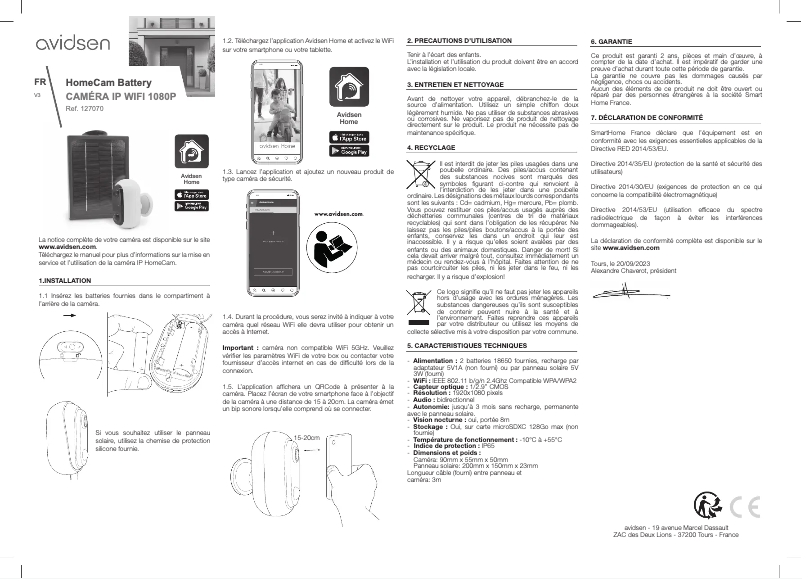 Image de la première page du manuel de l'appareil HomeCam Battery