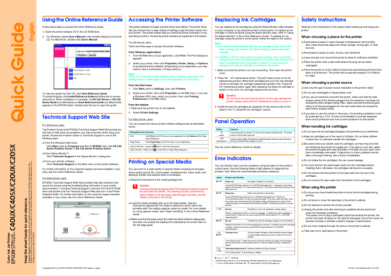 Image de la première page du manuel de l'appareil Stylus C20UX