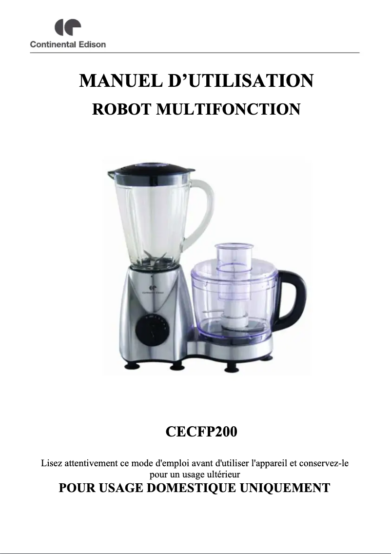 Image de la première page du manuel de l'appareil CECFP200