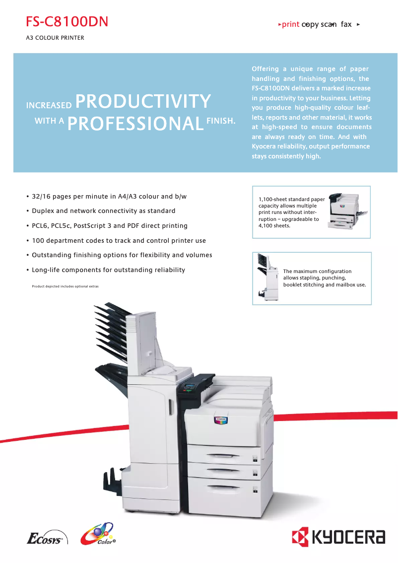 Page 1 de la notice Fiche technique Kyocera FS-C8100DN