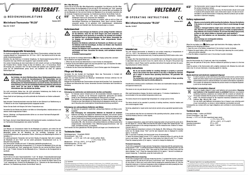 Page 1 de la notice Manuel utilisateur Voltcraft IR-230