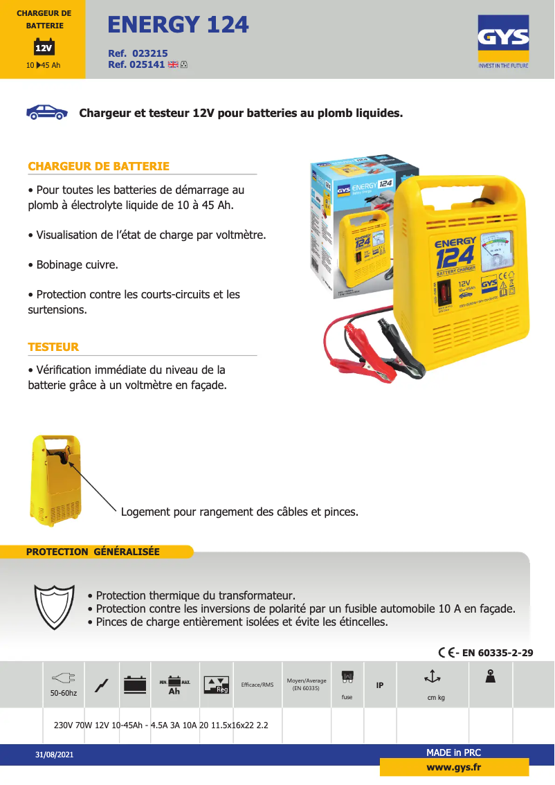 Page n°1 - Fiche technique GYS Energy 124