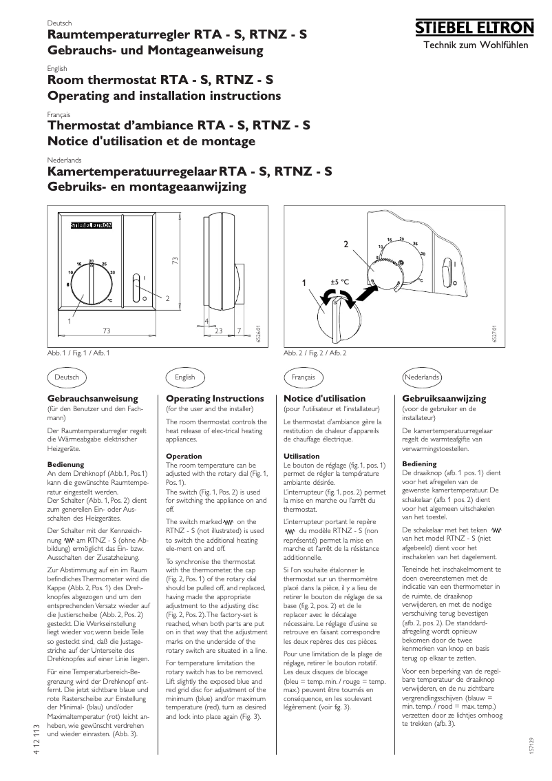 Page 1 de la notice Manuel utilisateur Stiebel Eltron RTNZ - S