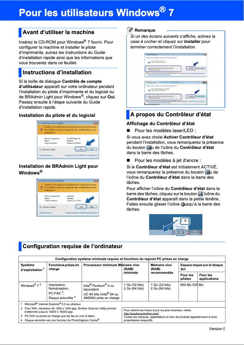 Page n°1 - Guide d'installation Brother MFC-790CW