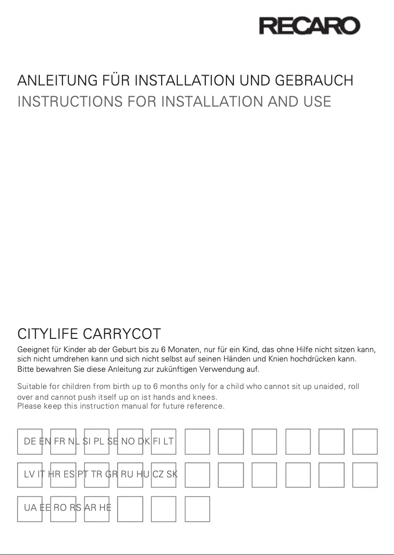Page 1 de la notice Manuel utilisateur Recaro Citylife Carry Cot