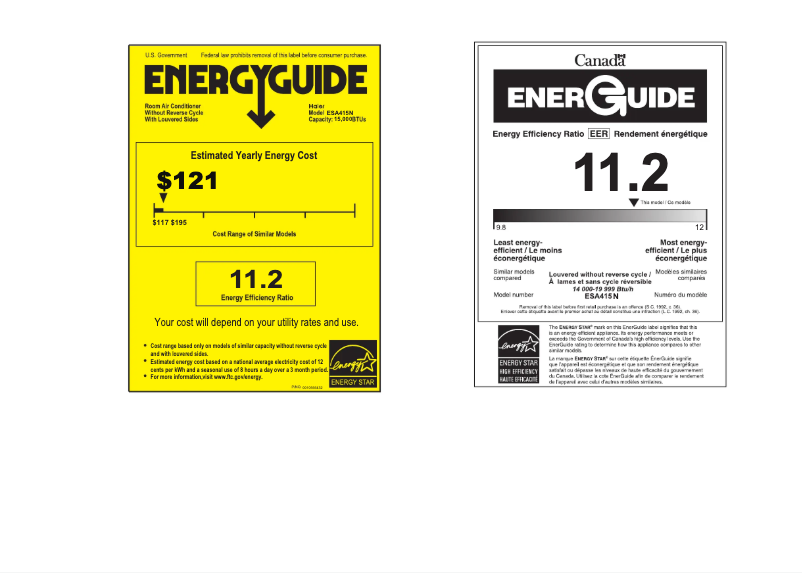 Page 1 de la notice Label énergétique Haier ESA415N