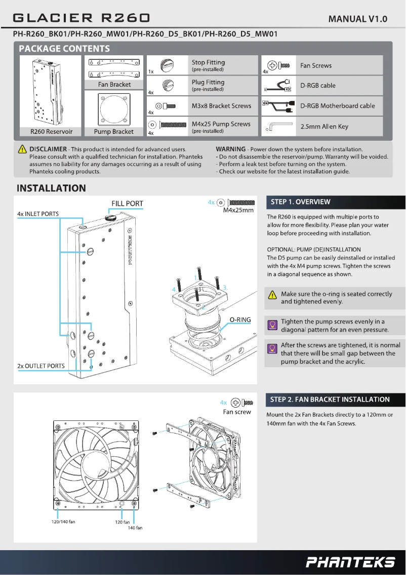 Page 1 de la notice Manuel utilisateur Phanteks Glacier R260