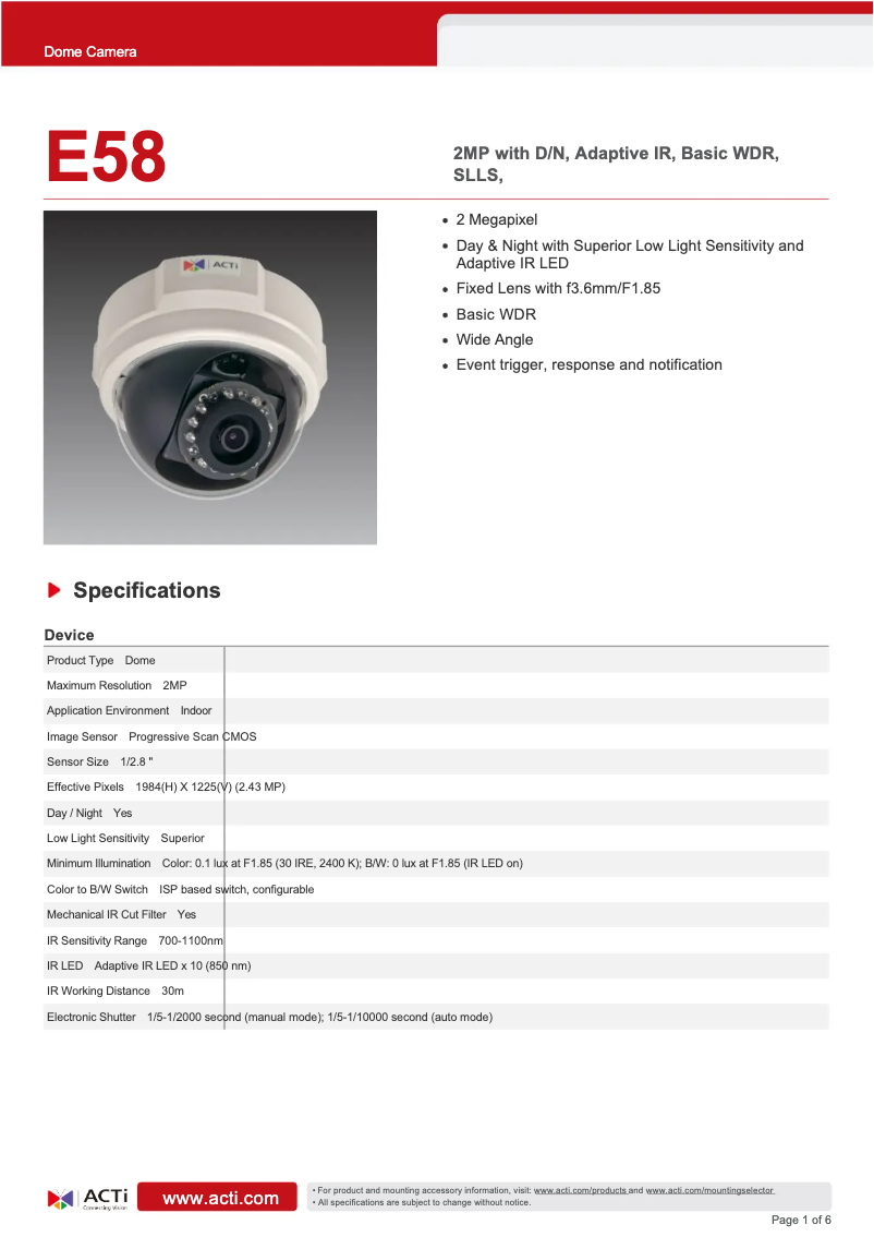 Image de la première page du manuel de l'appareil E58