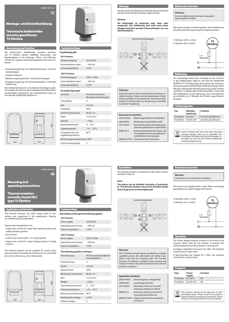 Page 1 de la notice Manuel utilisateur Eberle TS Slimline