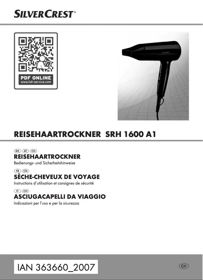 Page 1 de la notice Manuel utilisateur SilverCrest SRH 1600 A1