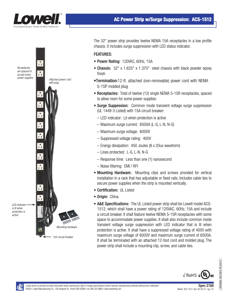 Page 1 de la notice Manuel utilisateur Lowell ACS-1512