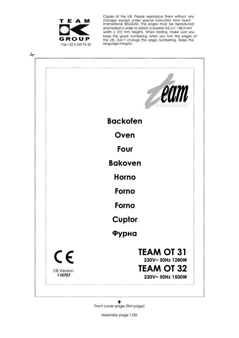 Page 1 de la notice Manuel utilisateur Team OT 32