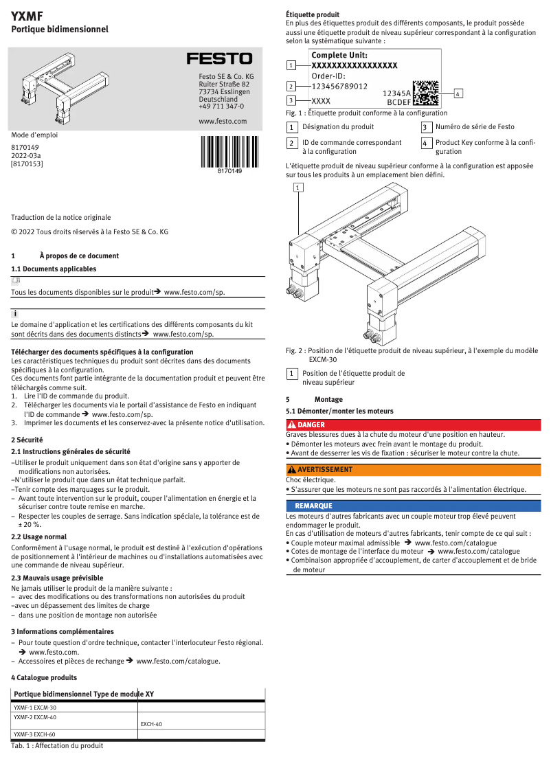 Page 1 de la notice Manuel utilisateur Festo YXMF-3