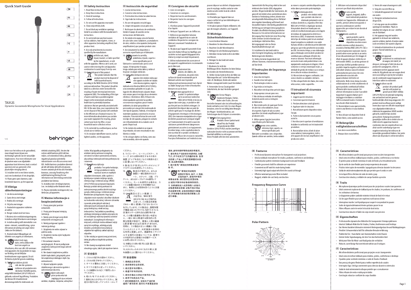 Página 1 del manual Guía de inicio rápido Behringer TA 312S