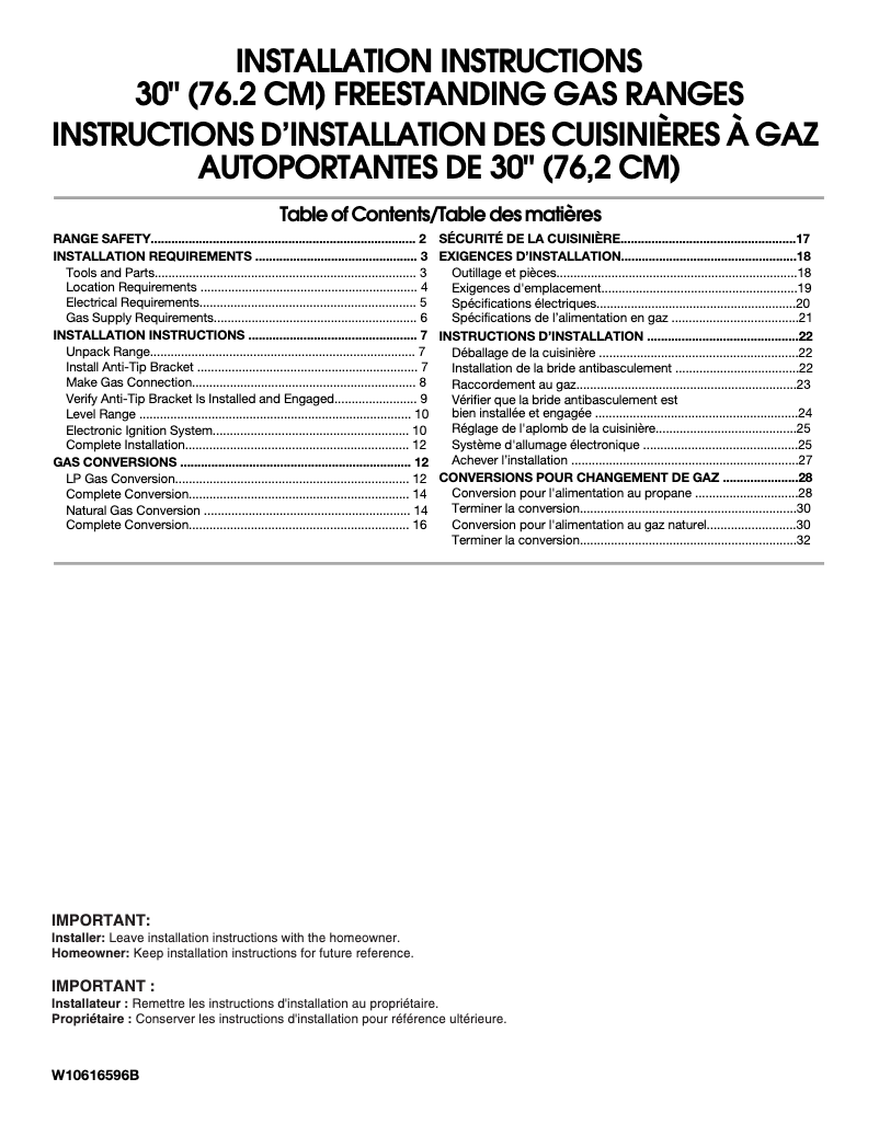 Page 1 de la notice Instructions / montage Whirlpool WFG505M0BW