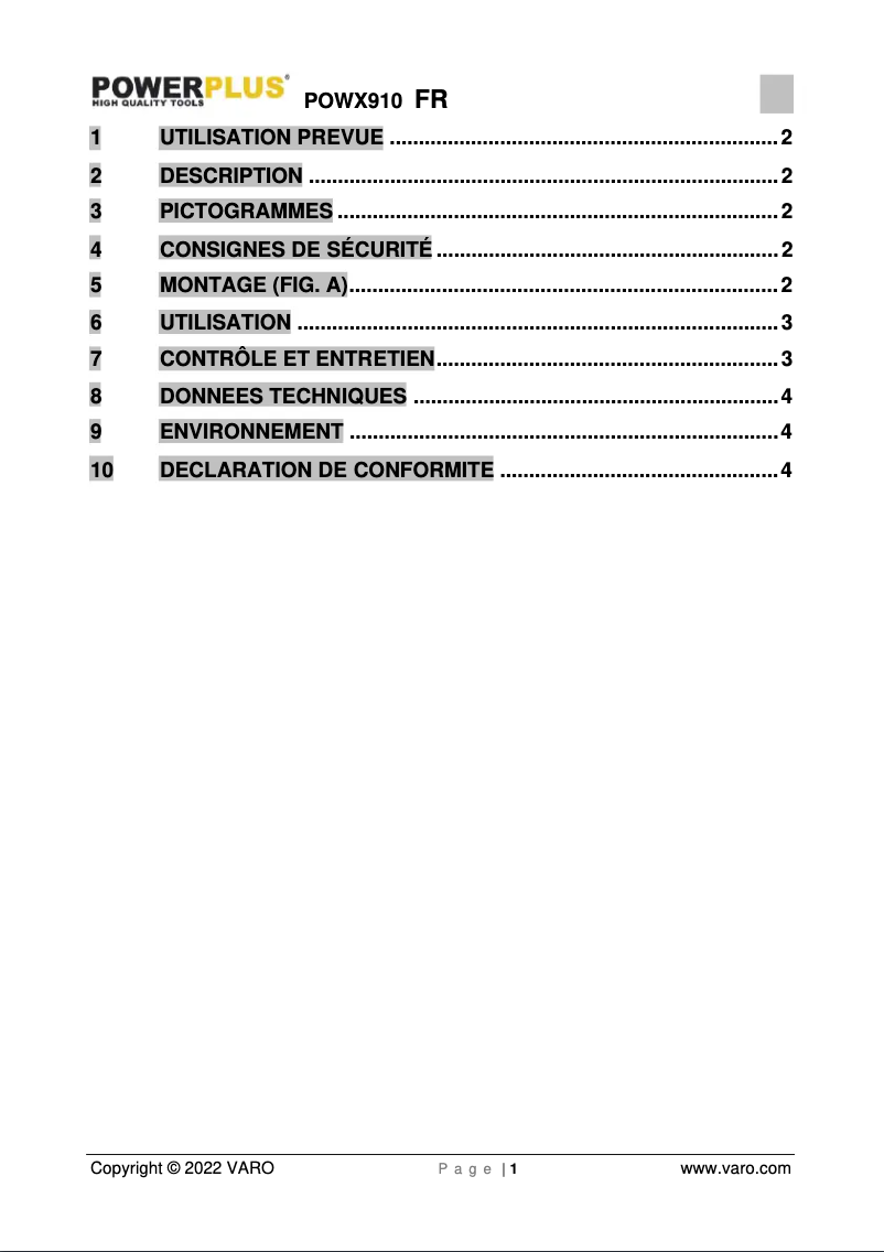 Image de la première page du manuel de l'appareil POWX910