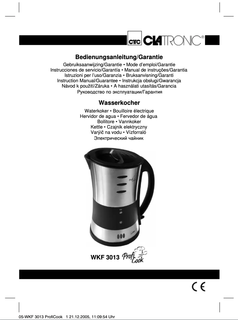 Página 1 del manual Manual de usuario Clatronic WKF 3013