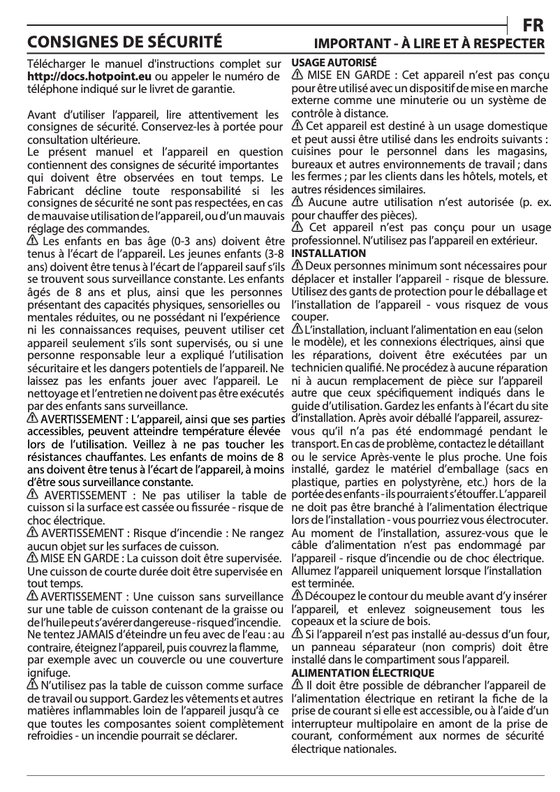 Page n°1 - Manuel utilisateur Hotpoint HR 629 C