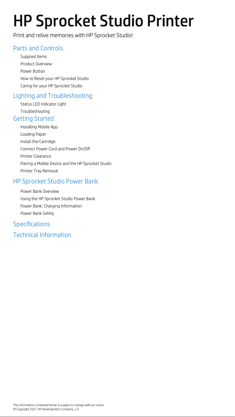 Page 1 de la notice Manuel utilisateur HP Sprocket Select