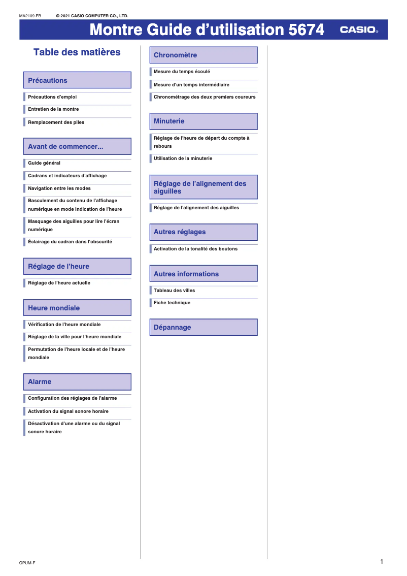 Image de la première page du manuel de l'appareil G-Shock GA-2200