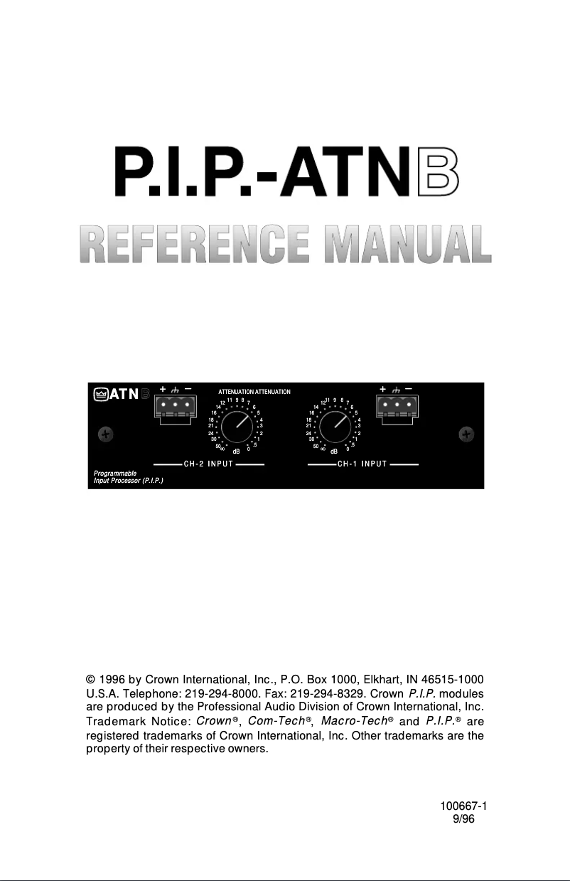 Page n°1 - Manuel utilisateur Crown P.I.P.-ATNb
