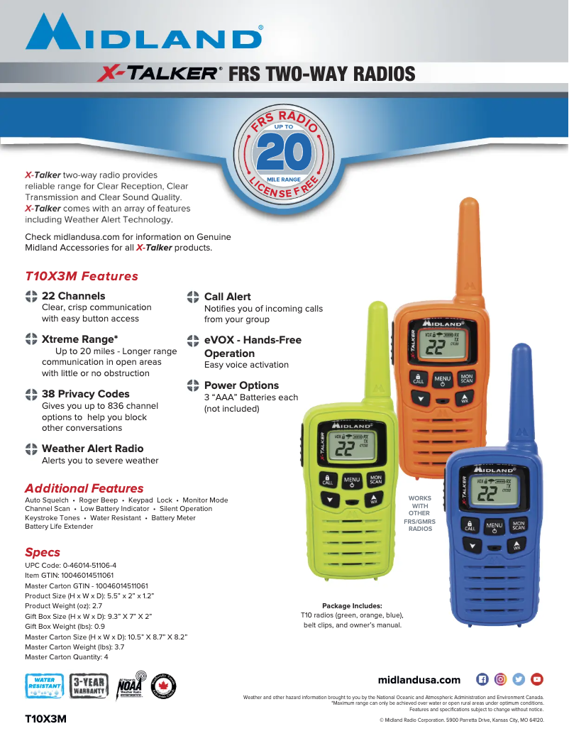 Page n°1 - Fiche technique Midland X-Talker T30