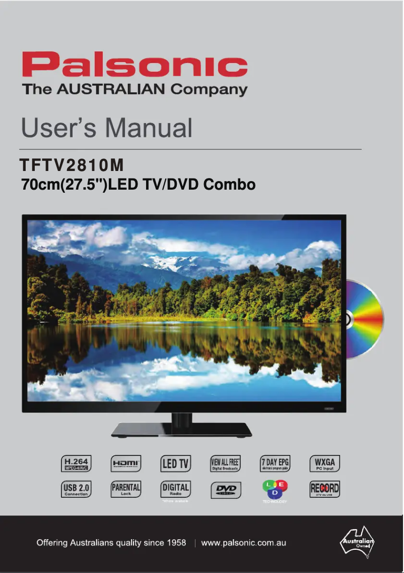 Page n°1 - Manuel utilisateur Palsonic TFTV2810M