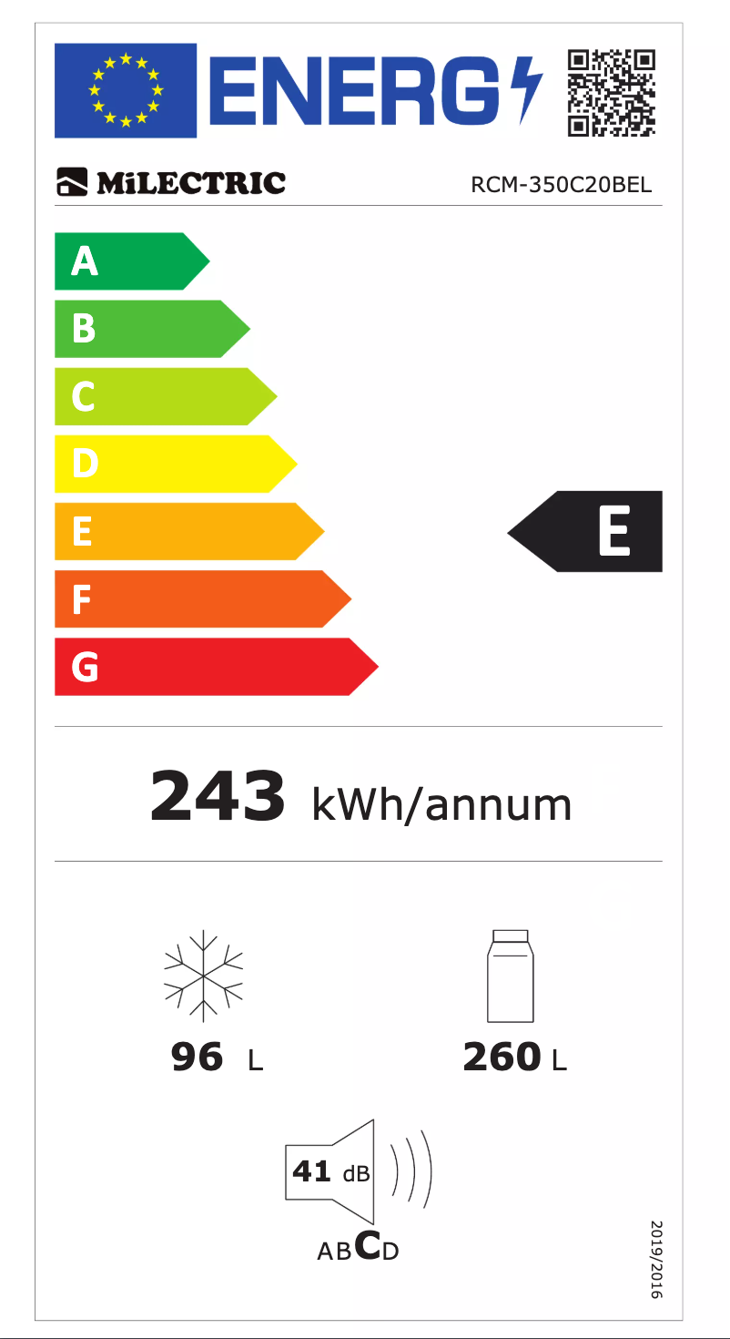 Page 1 de la notice Label énergétique Milectric RCM-350C20BEL