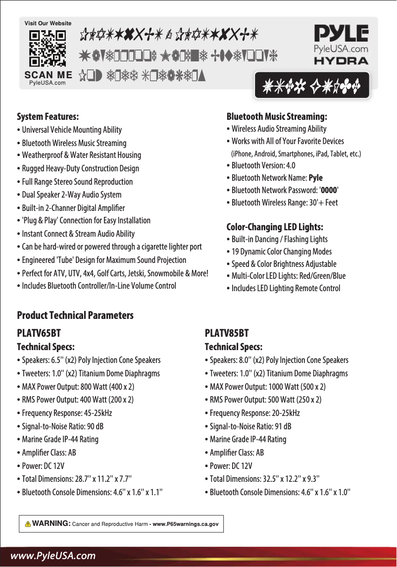 Page 1 de la notice Manuel utilisateur Pyle PLATV85BT