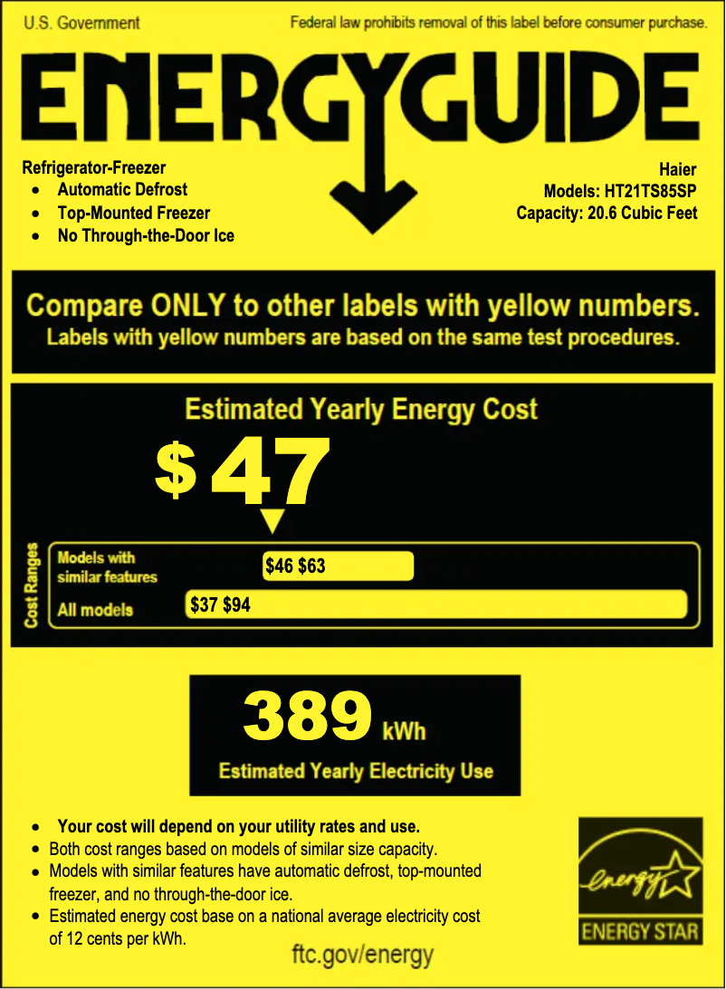 Page n°1 - Label énergétique Haier HT21TS85SP