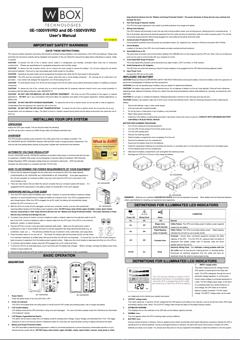 Image de la première page du manuel de l'appareil 0E-1000V9VRD