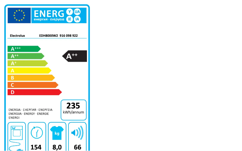 Page n°1 - Label énergétique Electrolux EDH8000W2