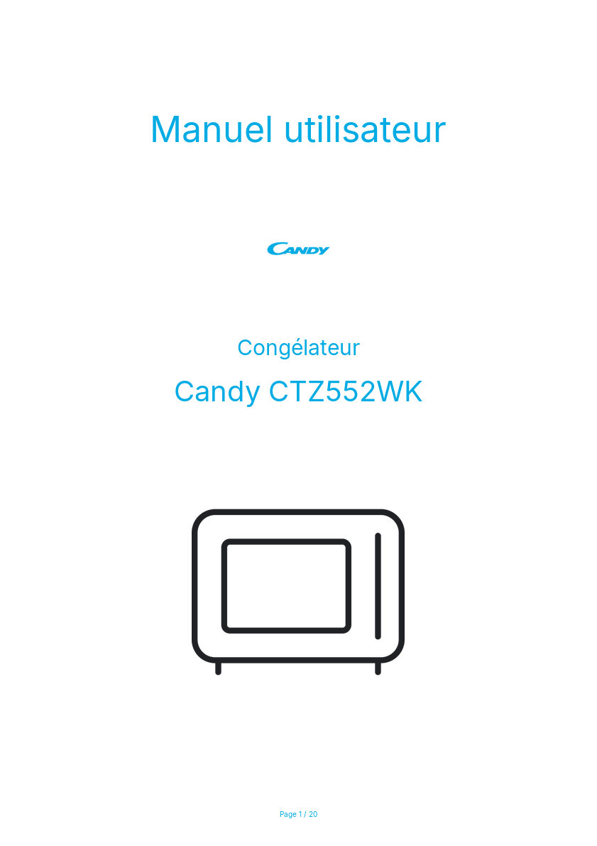 Page n°1 - Manuel utilisateur Candy CTZ552WK