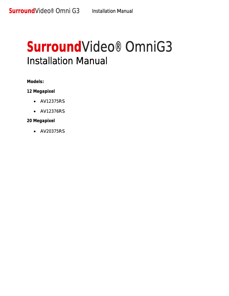 Page n°1 - Manuel utilisateur Arecont Vision AV12375RS